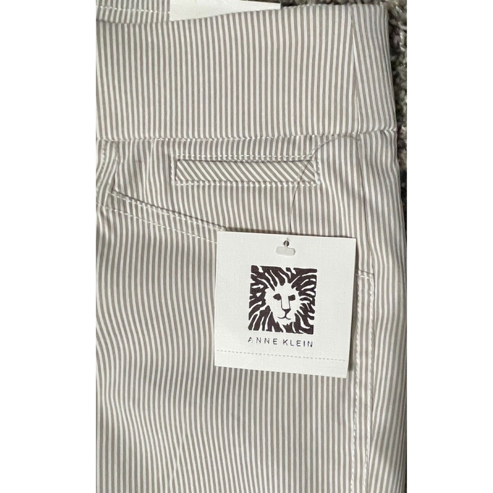 Anne Klein Slim Crop Pants Taupe White Pinstripe Pull On Trousers Size S NEW - Picture 4 of 12